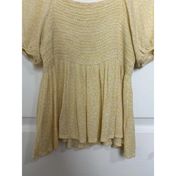 Altar'd State Butter Yellow Milkmaid Ditsy Floral Puff Sleeve Top S Cottagecore - Image 5