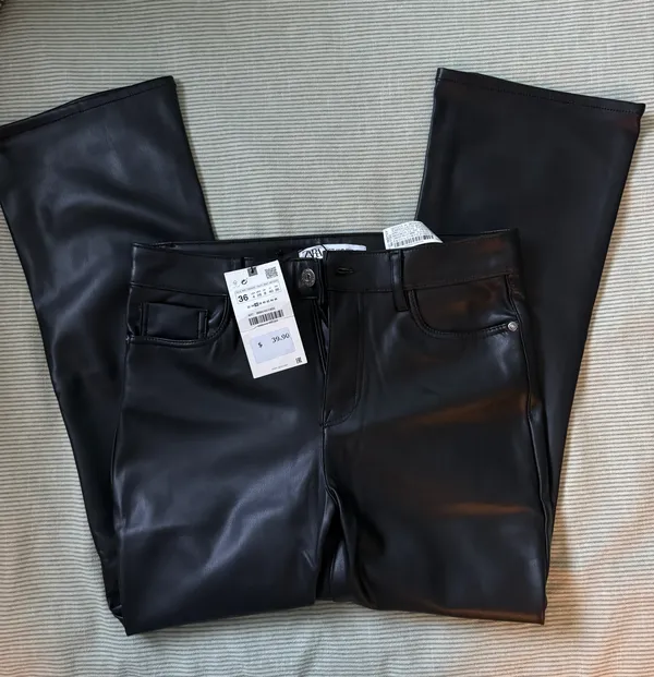 ZARA Leather Black Pants - Image 3