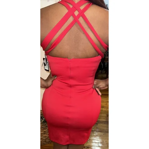 Guess Women True Red Laila Dress Size 8 Cross Back New With Tags Stretch 88.00 - Image 4