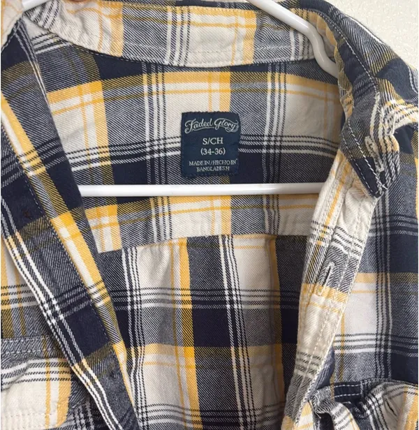 Faded Glory White Blue and Yellow Thin Long Sleeve Flannel - Image 3