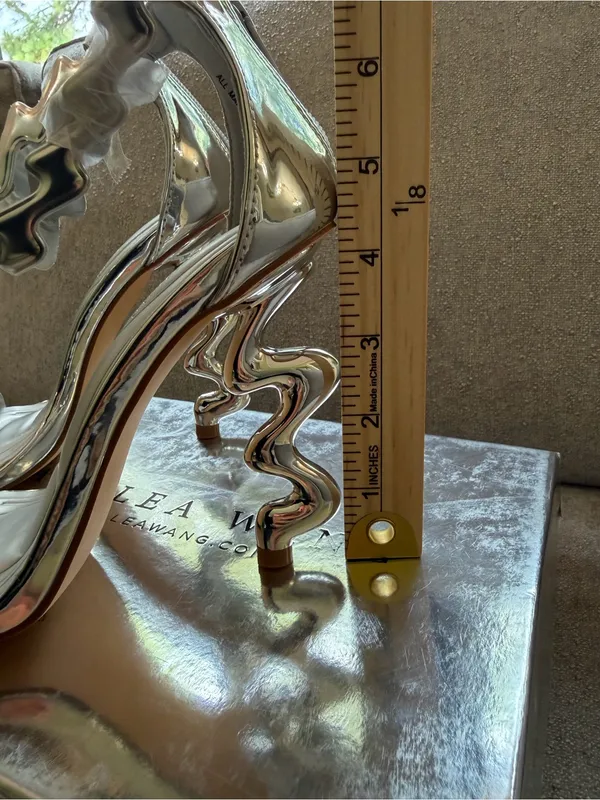 Azalea Wang Wiggly Silver Abstract Sculptural High Heels Size 7 - Image 11