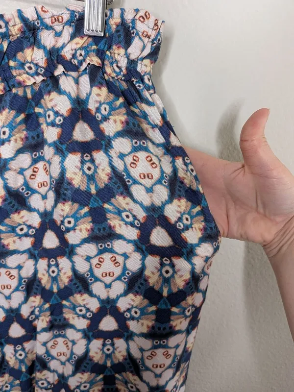 Anthropologie Geometrical Blue White Wide-Leg Pull on Pants XL - Image 6