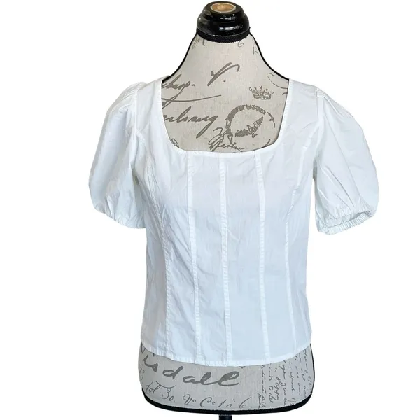 J.Crew Womens Blouse Sz 10 Short Sleeve Cottagecore Cottage Bohemian Smocked - Image 2
