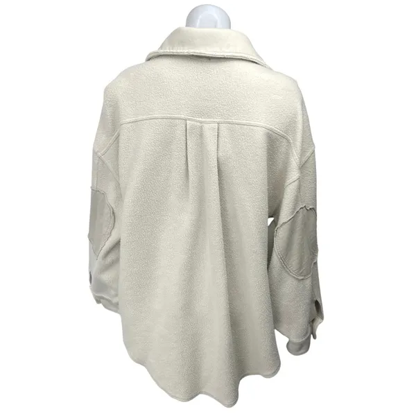 Free People Cream Sherpa Fleece Long Sleeve Button Down Shirt Jacket Size S - Image 2