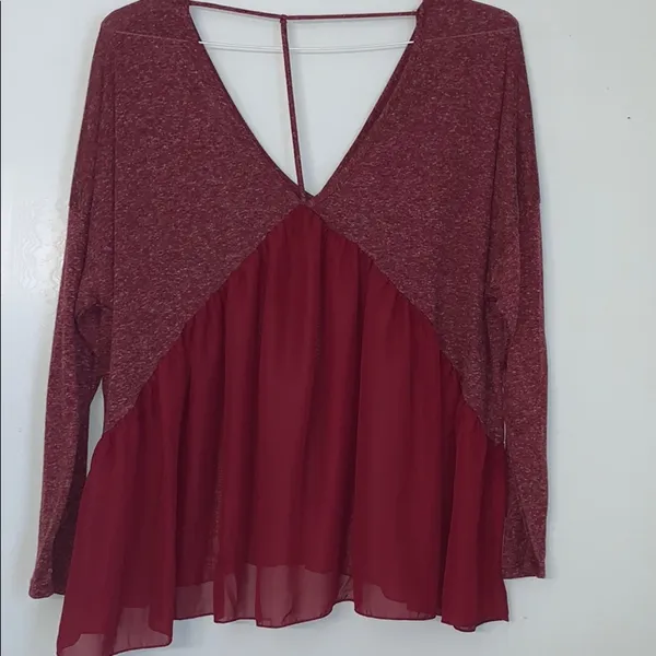 Long Sleeve Plunge Neck Asymmetric Swing Blouse - Image 4