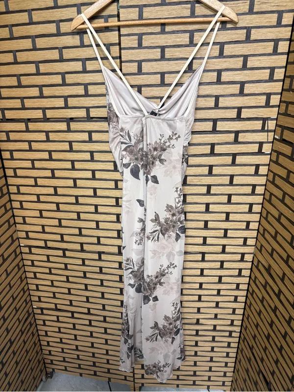 Rowme Tan Mesh Floral Midi Dress Size Small - Image 2