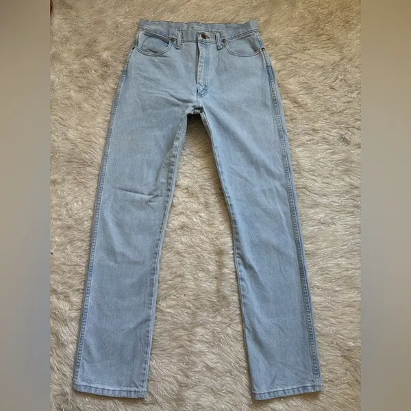 Wrangler sky Blue Women’s Leather Patch Slim Fit Cowboy Jeans Size 13/36 - Image 3