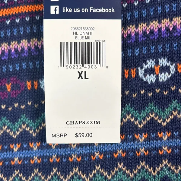 Chaps Denim Womens XL Fair‎ Isle Sweater Blue Multi Cotton Blend Crewneck - Image 4