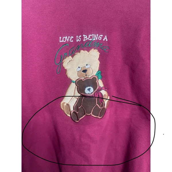 Vintage MC Energy Sportswear Grandma Teddy Bear Sweatshirt Burgundy Large - Image 3