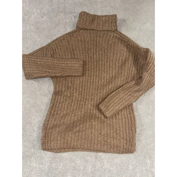 abercrombie & fitch Brown Chunky Knit‎ Turtleneck Sweater Small Split Hem EUC - Image 3