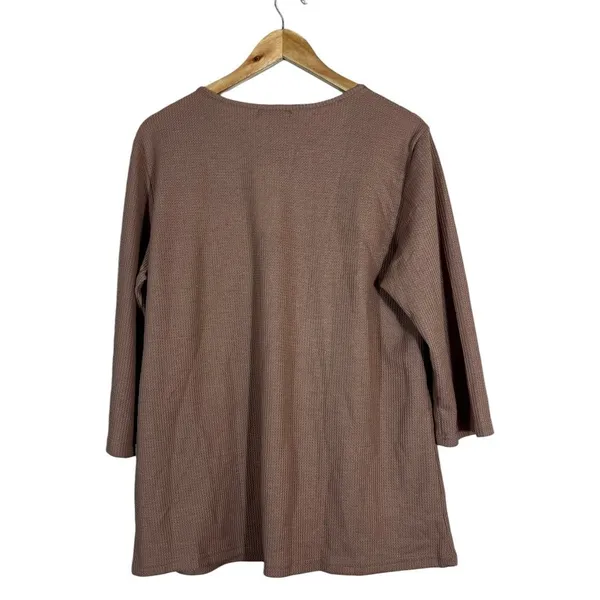 NWT Ofeefan Waffle Knit Lace Yoke Pullover Top Mauve Boho 3/4 Sleeve Size XL - Image 4