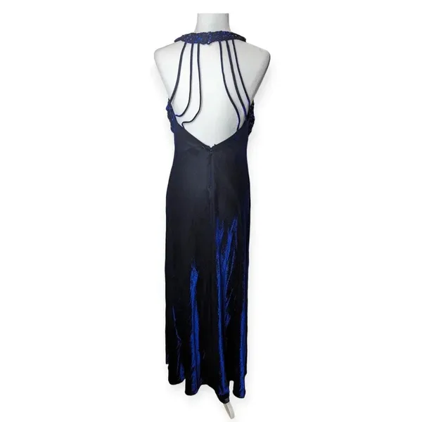 Y2K Prom Dress Iridescent Blue Sparkly Strappy Floor-Length Formal Gown 2000s - Image 10