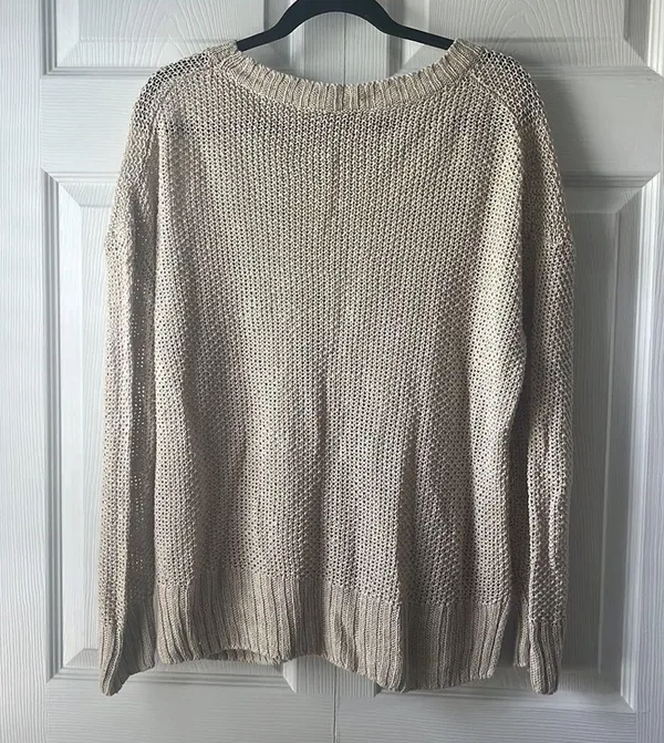 J. Crew Warm Neutral Linen Knit Crew Neck Sweater Flawed size Medium - Image 5