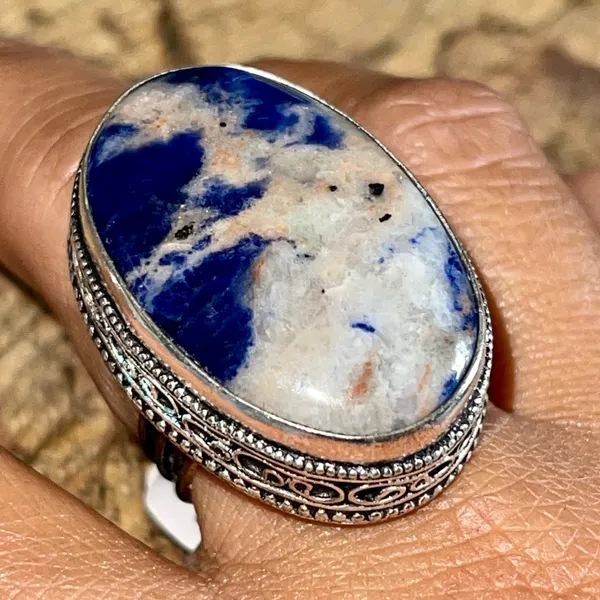 Navy Sodalite Ring Size 9 1/2 Blue - Image 6