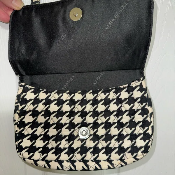 Vera Bradley Petite Crossbody Bag Midnight Houndstooth Black White Purse - Image 3