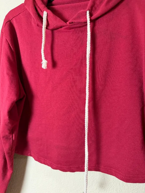 Unbranded Cropped Oversized Thin Hoodie Maroon Burgundy Size Medium - Image 2