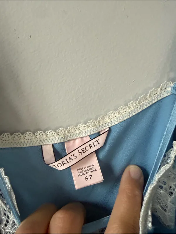 Victoria’s Secret Lace Trim Slip Dress Laungerie Floral Intimates Baby Blue S - Image 5