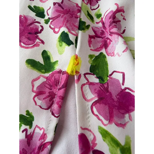 Zara‎ Square Neck Floral Print Midi Dress Pink White Long Sleeve Slit - Image 5