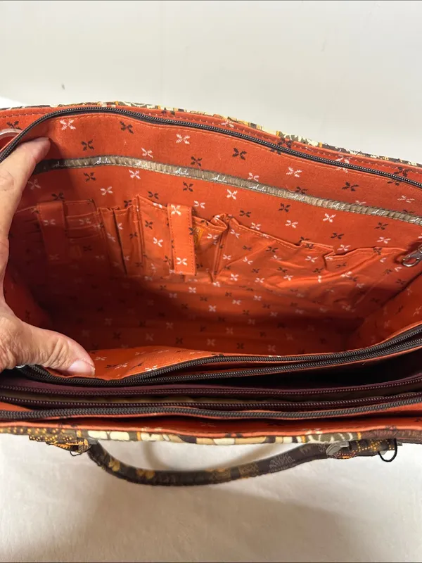 Stylish Orange and Brown Patterned Tote Bag with Crossbody strap - Image 7