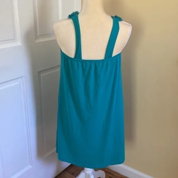 Celebrity Pink turquoise green halter top/dress. Handmade flowers . Size Large. - Image 2
