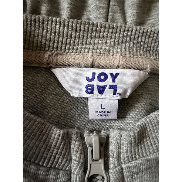 JoyLab Cropped Zip Up Hoodie L Gray Athletic Jacket Drawstring Hood Activewear - Image 2