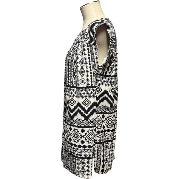 Madewell 100% Cotton Sleeveless Tunic Top Black Tribal Print Small - Image 3