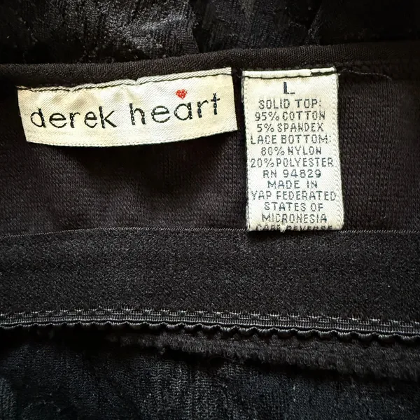 VTG Y2K Derek Heart Black Lace Crop Tank Top Built In Bra Goth Romantic Sz L - Image 7