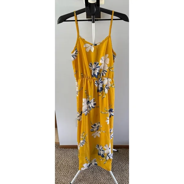 Women's Yellow floral midi spaghetti strap dress size Medium‎ - Image 4