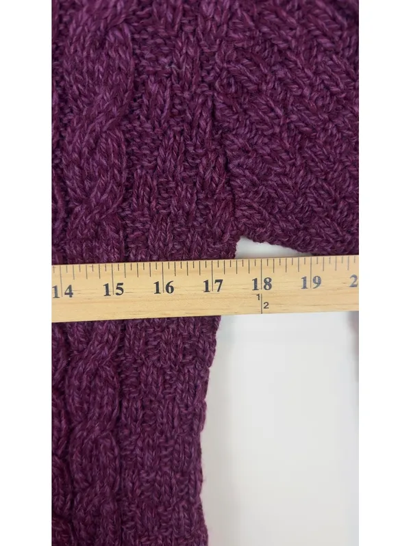 Aran Sweater Market 100% Merino Wool Cable Knit Cowl Neck Purple Sweater M - Image 10
