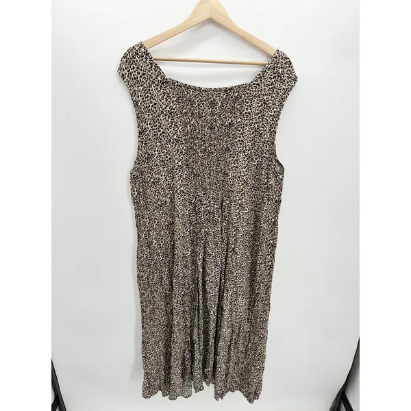 MSK Women Midi Dress‎ 22W Rayon Leopard Print Sleeveless Smocked Button Sundress - Image 2