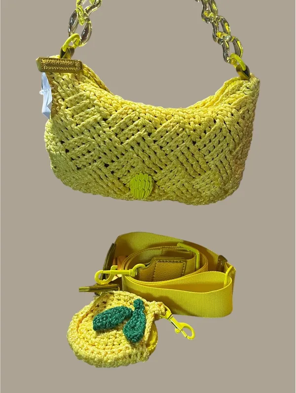Kurt Geiger Yellow Crochet Shoulder Bag Crossbody - Image 3