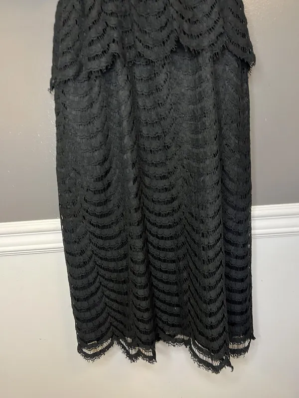 Vintage Kappi Dress Womens Small Black Lace Peplum Midi Cocktail Made USA 80s - Image 5