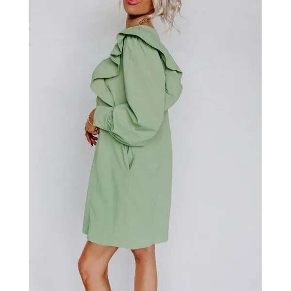 Entro Porch Swing Sips Mini Dress Pear Green Ruffle Button Front Small‎ NWT - Image 15
