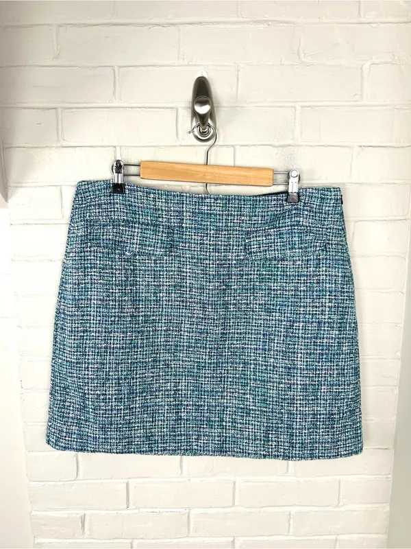 LOFT Blue Green Tweed Skirt Size 14 - Image 2