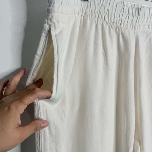 Old Navy Women Linen Blend Wide Leg Cream XL Pull On‎ Stretch NWT Casual Travel - Image 7