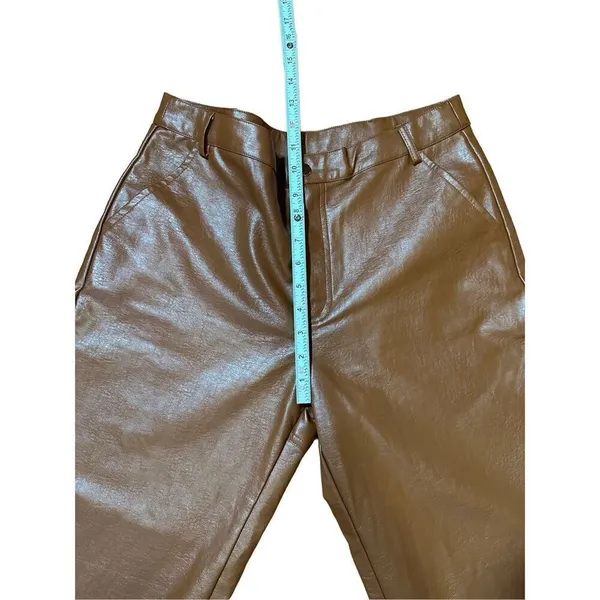 Princess Polly cognac brown wide leg faux leather‎ high rise pants sz 10 - Image 3