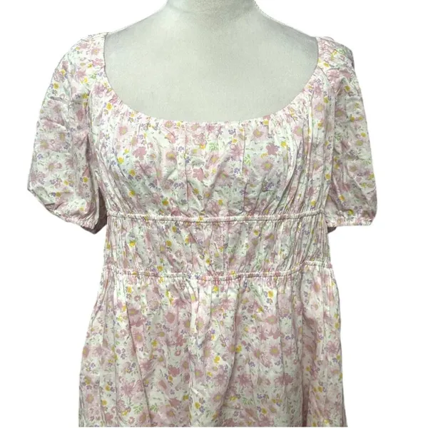 Elodie Pullover Mini Dress Floral Print Puff Sleeve Low Back Pink Size XL NWOT - Image 2