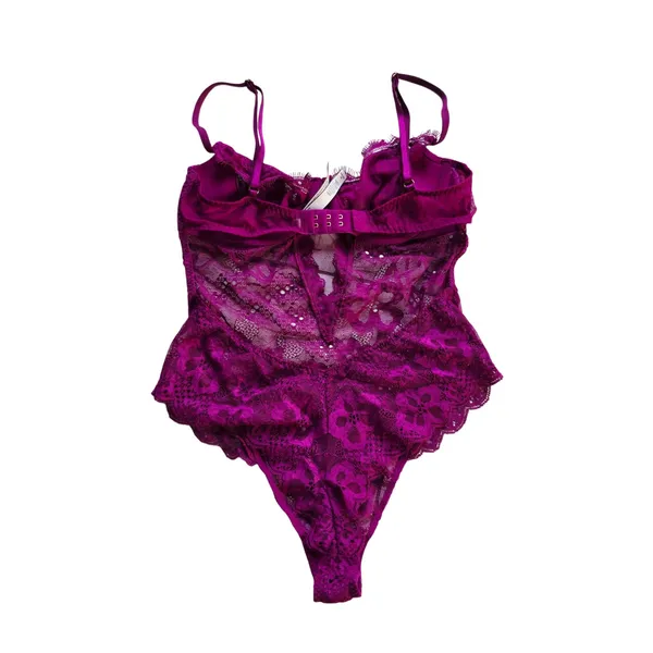 Victoria's Secret -1971 Magenta Floral Eyelash Lace Underwire‎ Teddy Bodysuit M - Image 4