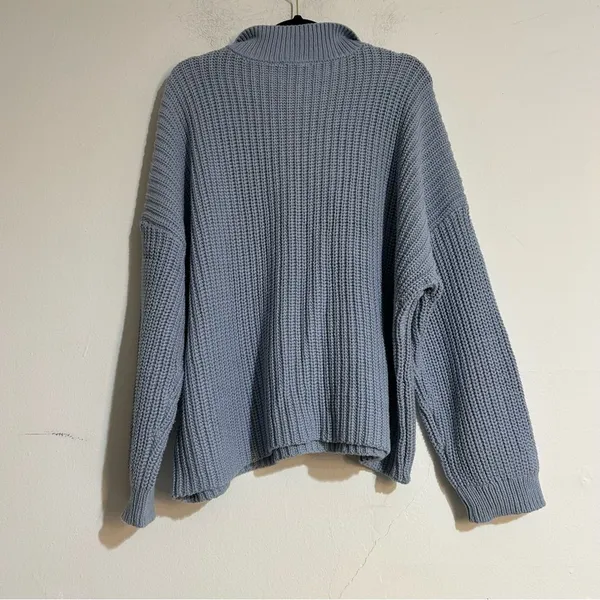 Talbots Haven Well Within Knit Button Up Mock Neck Sweater Blue XXL Fisherman - Image 3