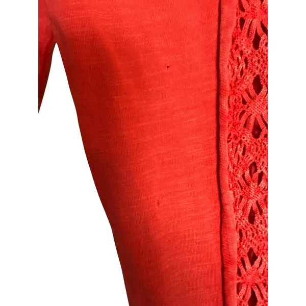 Free People Truly Madly Red Crochet Lace 3/4 Sleeve Boho Cotton Top Size Small - Image 6