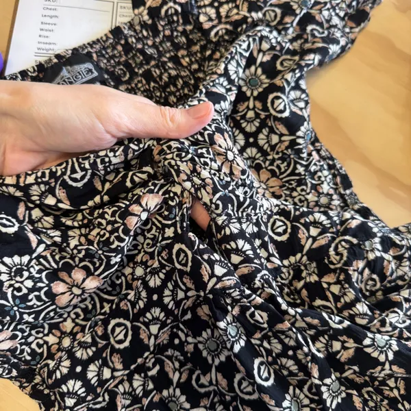 Angie Boho Floral Smocked High Low Midi Dress Black Pink Small Cottagecore - Image 7