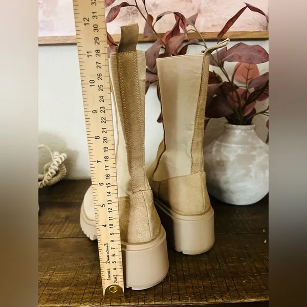 Steve Madden Hesitant Sand Suede Block Heel Pull On Mid Calf Fashion Boots Sz8 - Image 8