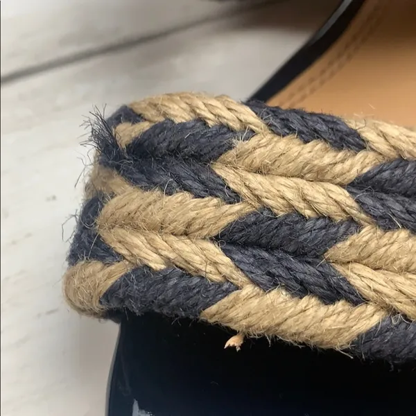 Tory Burch Lola Jute Sandals Woven Nautical Summer Boho Blue Heeled Navy Blue - Image 11