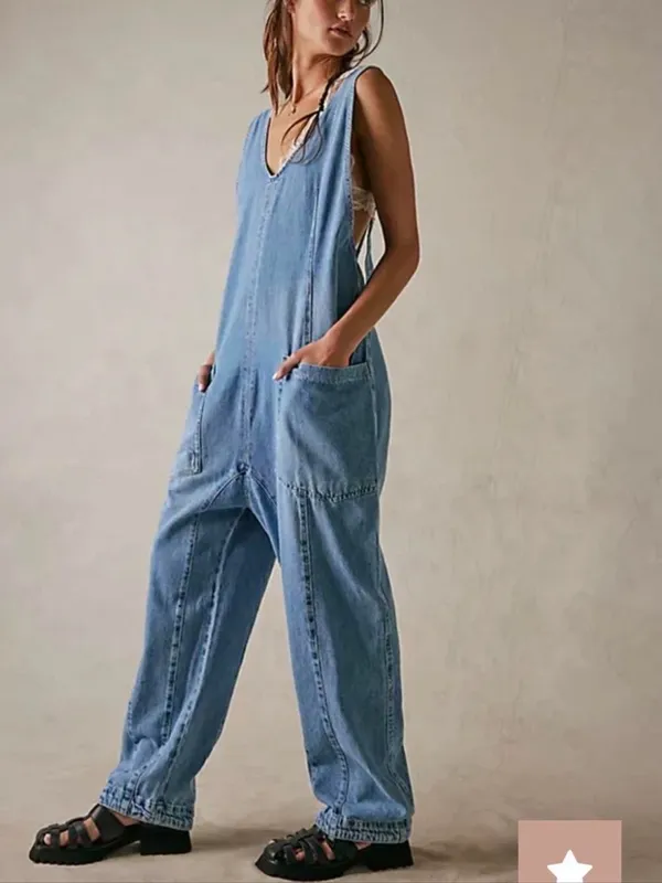 Free People High Roller Overall Denim Jumpsuit Light Blue Denim Women's XS - Image 2