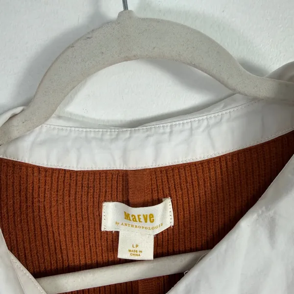 Maeve Anthropologie Textured Twofer Peter Pan Collared Sweater Orange Womens LP - Image 5