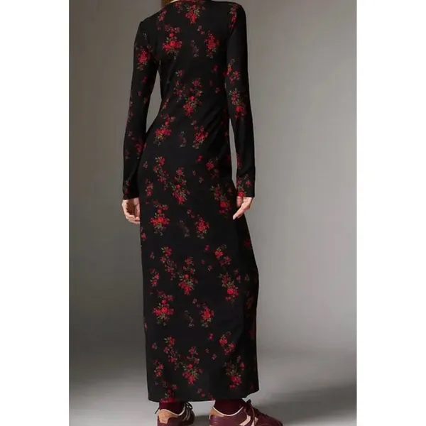 Reformation Robbie Knit Maxi Dress Black‎ Red Floral Rose Long Sleeve Small NEW - Image 4