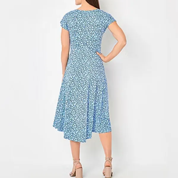 Robbie Bee Short Sleeve Cheetah Print Dots Midi Fit + Flare Dress Size LG BNWT - Image 3