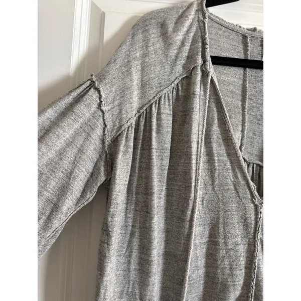 We The Free Grey Just a Henley V-Neck Linen Blend Oversized Boho Top Small - Image 5