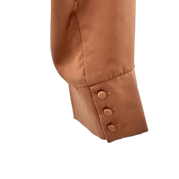 FATE 2pc Satin‎ Cropped Wrap Blazer & Wide Leg Pant Set Brown Medium Large NWT - Image 12