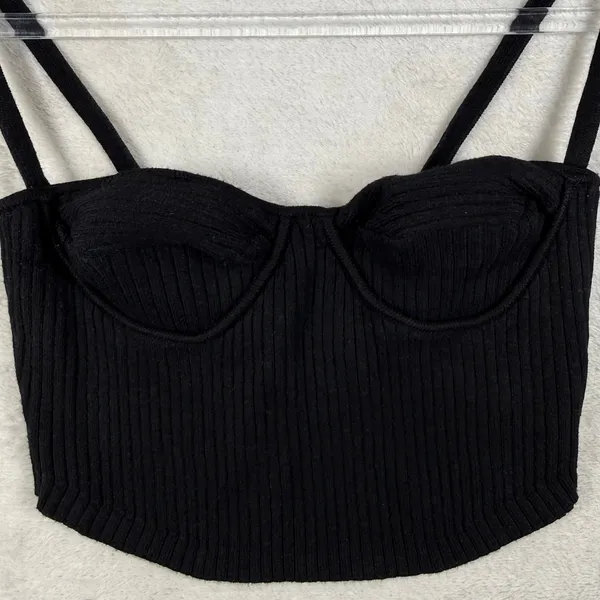 Urban Outfitters Black Ribbed Bustier Crop Top Sweetheart Double Strap Small - Image 2